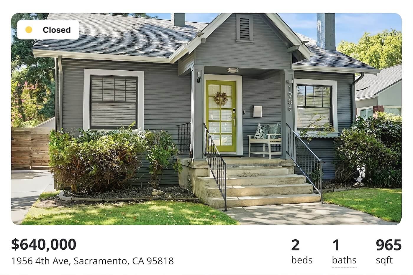 Closed Zillow listing - 2 bed, 1 bath, 965 sqft home at $640,000